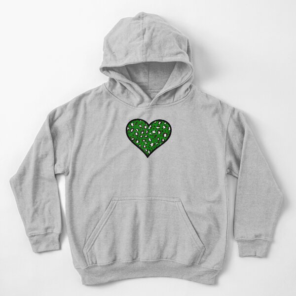 Dark Green, Black and White Leopard Print Heart Kids Pullover Hoodie
