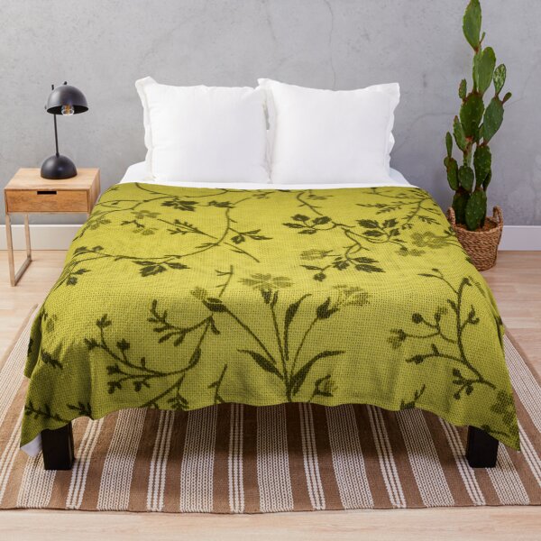 Item preview, Lemon Yellow Vines and Flowers Vintage Fabric Print designed and sold by GingerEccentric.