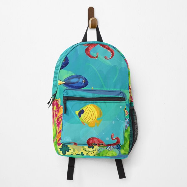 Item preview, undersea reef sea life with fish octopus, jellyfish and water plants algae cartoon landscape designed and sold by mashmosh.