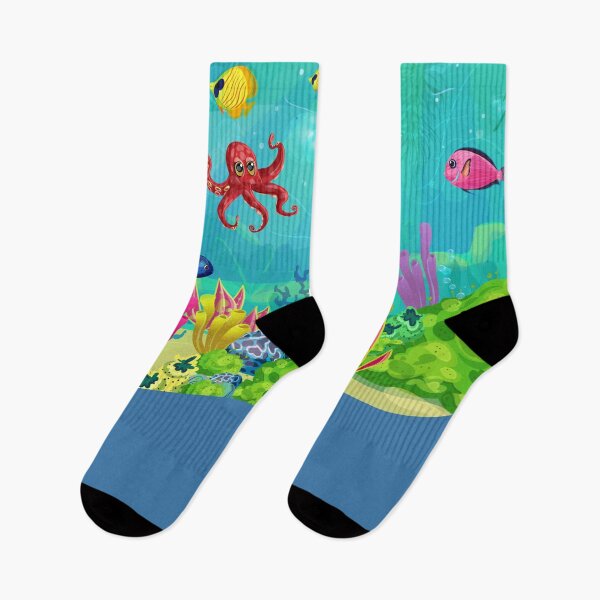 Item preview, undersea reef sea life with fish octopus, jellyfish and water plants algae cartoon landscape designed and sold by mashmosh.