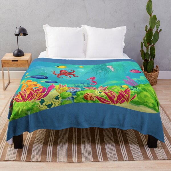 Item preview, undersea reef sea life with fish octopus, jellyfish and water plants algae cartoon landscape designed and sold by mashmosh.