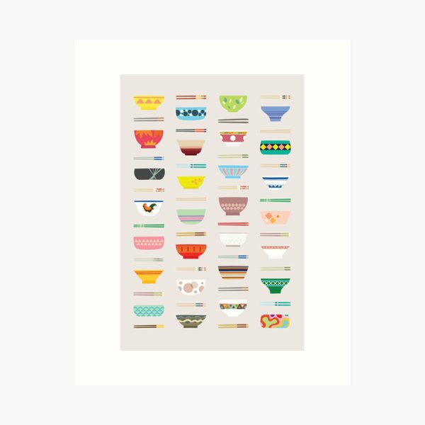 Item preview, Colourful Bowls and Chopsticks Seamless Pattern designed and sold by polymolystudio.