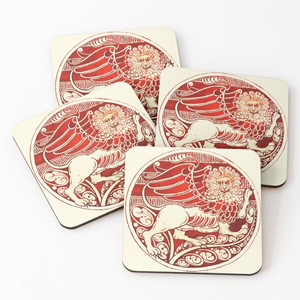 Item preview, WINGED LION  IN RED WHITE HUES Art Nouveau Animal Drawings designed and sold by BulganLumini.