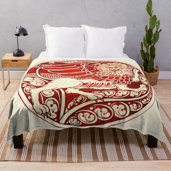 Item preview, WINGED LION IN RED WHITE HUES Art Nouveau Animal Drawings designed and sold by BulganLumini.