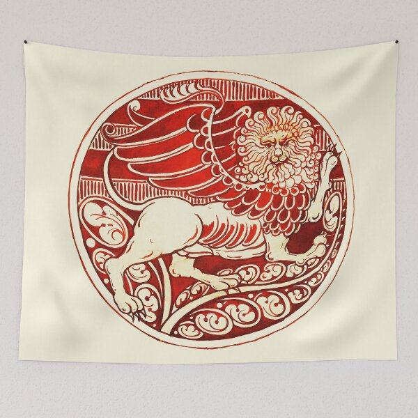 Item preview, WINGED LION  IN RED WHITE HUES Art Nouveau Animal Drawings designed and sold by BulganLumini.