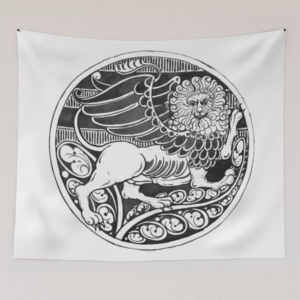 Item preview, WINGED LION  IN BLACK WHITE HUES Art Nouveau Animal Drawings designed and sold by BulganLumini.