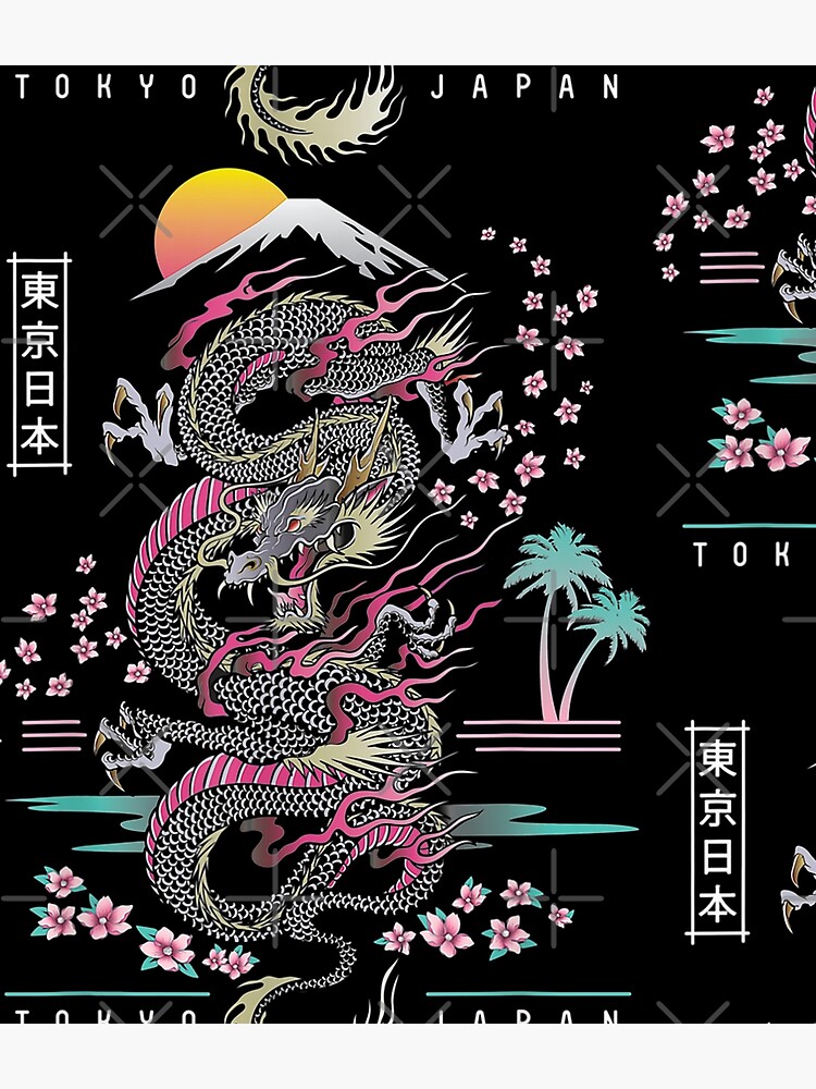 Japanese Dragon Asian Neon retro 80s style by moonchildworld