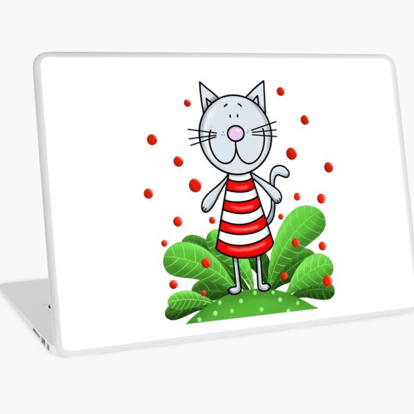 Cat and red bubbles Laptop Skin