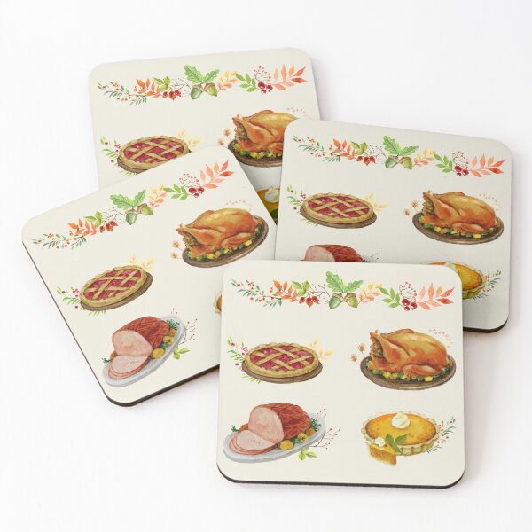 Item preview, Thanksgiving Dinner - Roast Turkey, Glazed Ham, Cranberry Pie and Pumpkin Pie designed and sold by Alicia Chee.