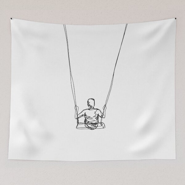 Item preview, Black & White Minimalist Drawing Man on a Swing designed and sold by brabikate.