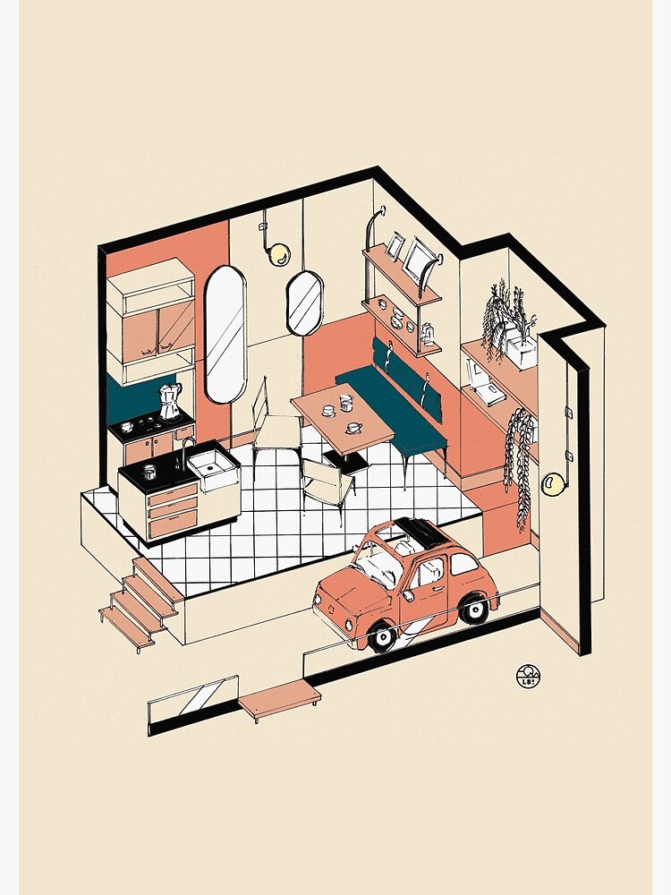 Aperçu 3 sur 3. Carnet avec l'œuvre Fiat 500 at home créée et vendue par LoicBrDesign.
