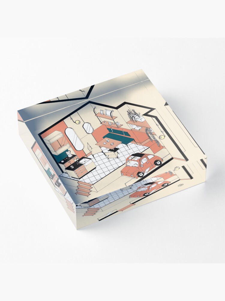 Aperçu 3 sur 5. Bloc acrylique avec l'œuvre Fiat 500 at home créée et vendue par LoicBrDesign.