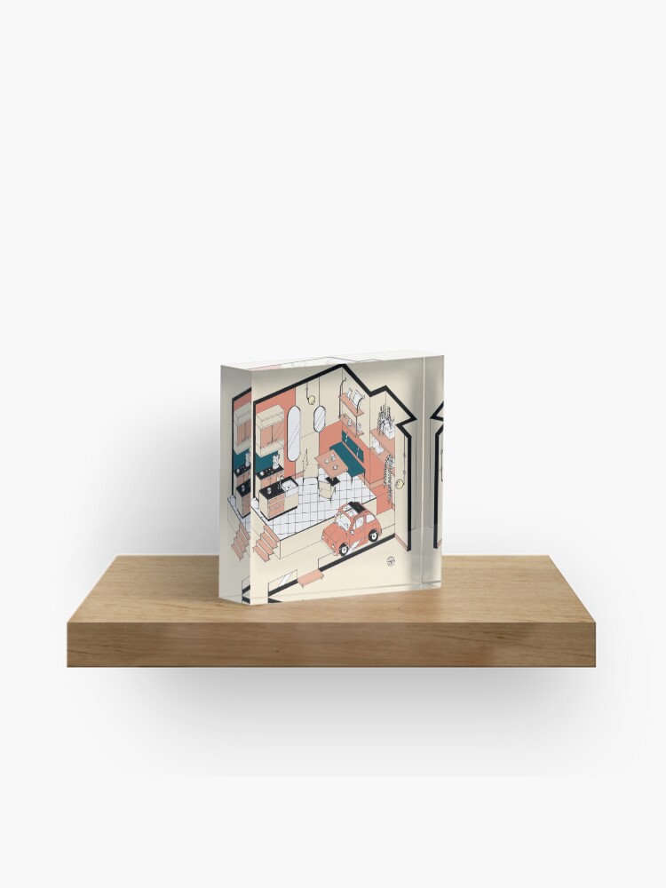 Aperçu 1 sur 5. Bloc acrylique avec l'œuvre Fiat 500 at home créée et vendue par LoicBrDesign.