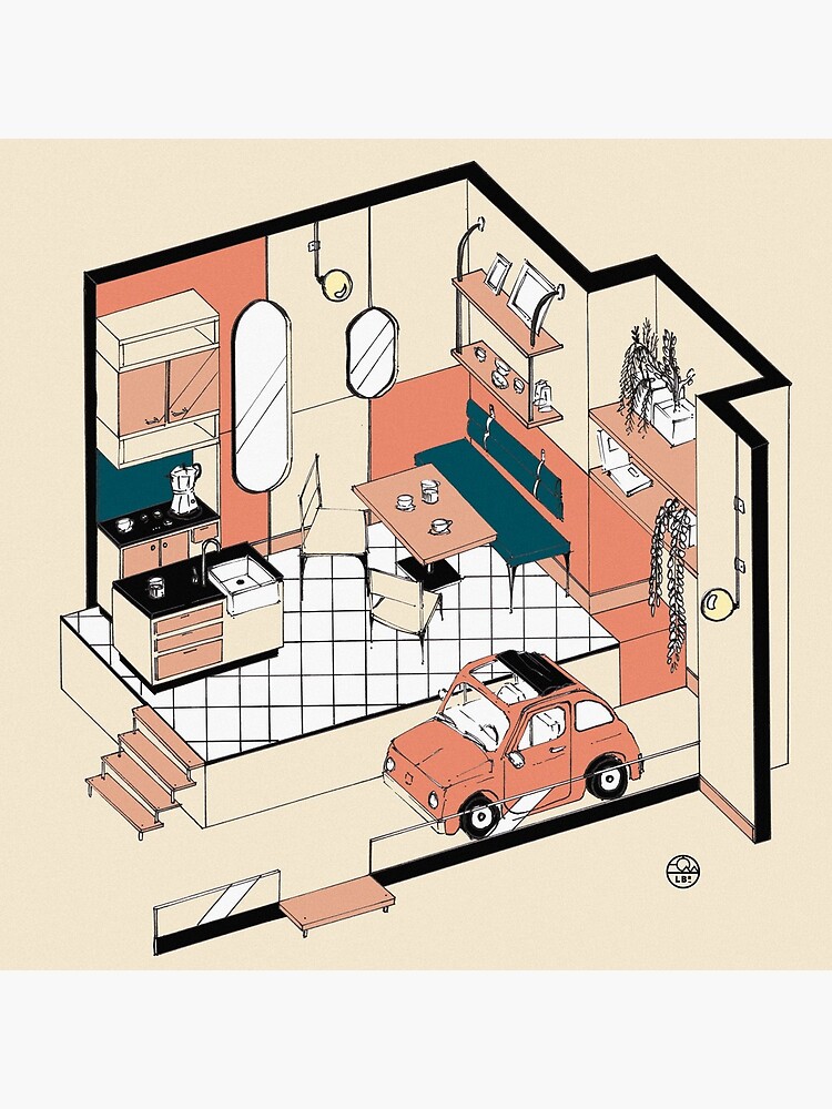 Aperçu 5 sur 5. Dessous de verre (lot de 4) avec l'œuvre Fiat 500 at home créée et vendue par LoicBrDesign.