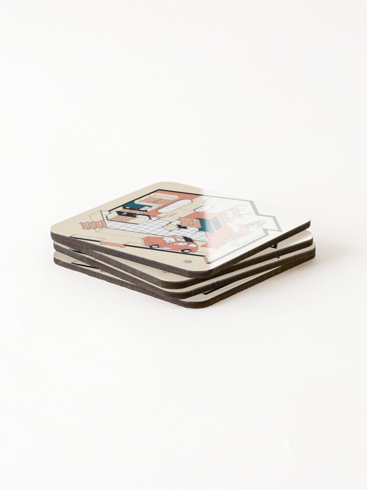 Aperçu 4 sur 5. Dessous de verre (lot de 4) avec l'œuvre Fiat 500 at home créée et vendue par LoicBrDesign.