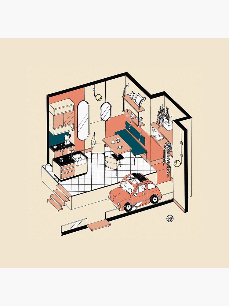 Aperçu 2 sur 2. Tote bag avec l'œuvre Fiat 500 at home créée et vendue par LoicBrDesign.