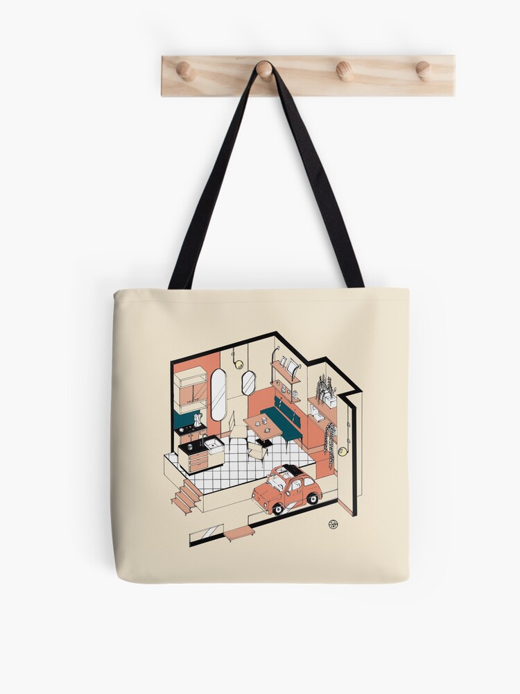 Aperçu 1 sur 2. Tote bag avec l'œuvre Fiat 500 at home créée et vendue par LoicBrDesign.