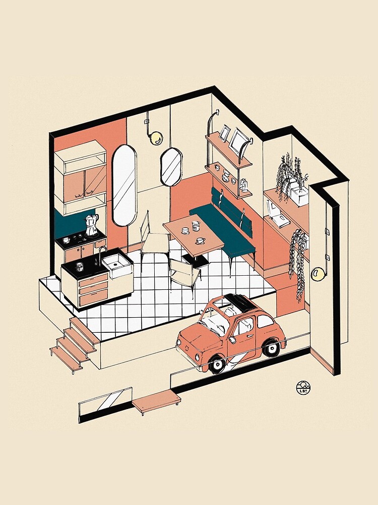 Aperçu 3 sur 3. Sac à cordon avec l'œuvre Fiat 500 at home créée et vendue par LoicBrDesign.