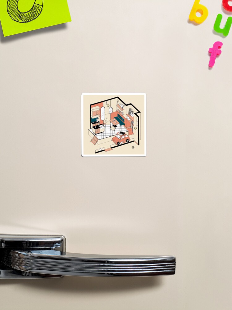 Aperçu 1 sur 3. Magnet avec l'œuvre Fiat 500 at home créée et vendue par LoicBrDesign.
