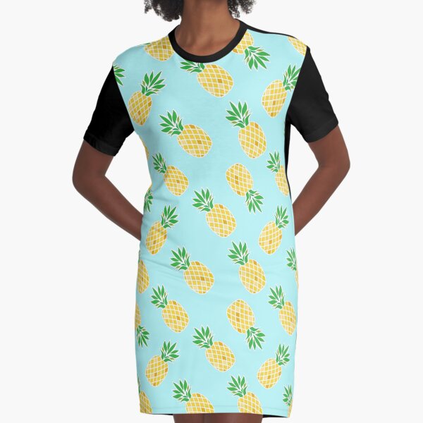 Pineapple Art Pattern with yellow and blue for Foodie Graphic T-Shirt Dress