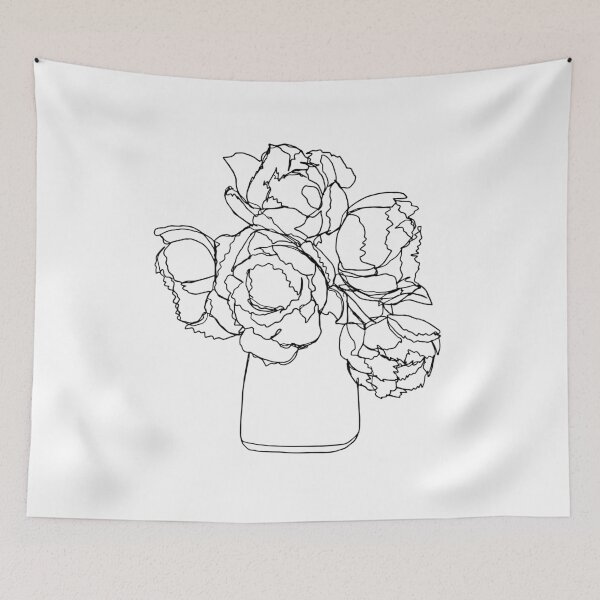 Item preview, Black & White Minimalist Drawing Peonies designed and sold by brabikate.