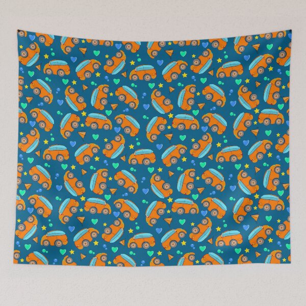 Item preview, Cartoon cars seamless pattern on blue background. designed and sold by Kajaniko.