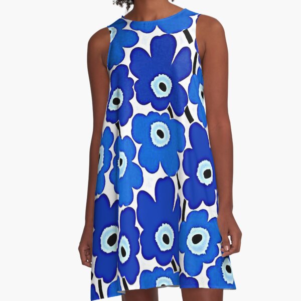 Marimekko Blue Floral Print A-Line Dress