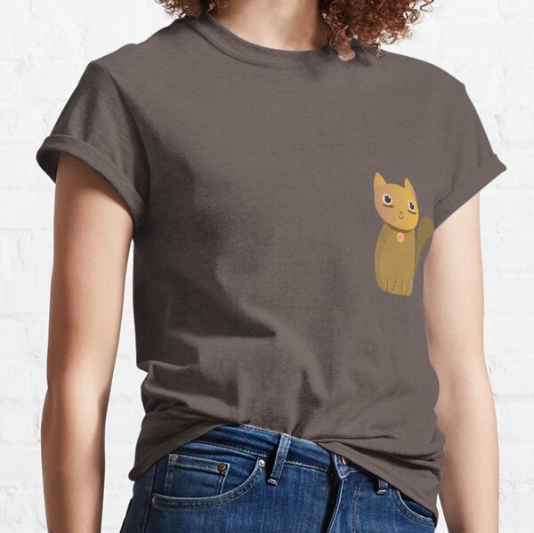 Cute Kawaii Cat Cartoon in Brown and Yellow with necklace Classic T-Shirt