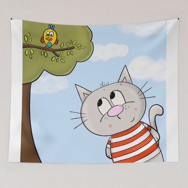 Item preview, Cat and bird designed and sold by KateCrafts.