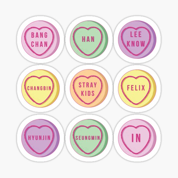 Artikel-Vorschau von STRAY KIDS-Mitgliedsnamen LOVE HEARTS Pastell Süß [MITTELGROß ODER GRÖSSER FÜR STICKERPAKET KAUFEN], designt und verkauft von SugarSaint.