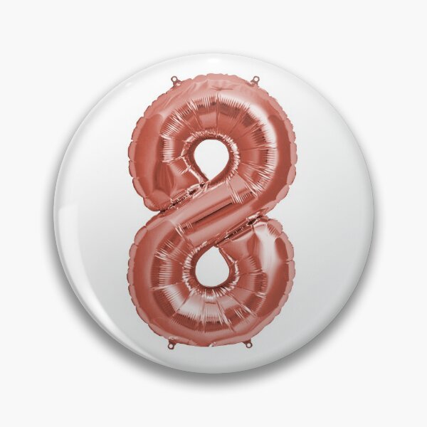 Aperçu de l'œuvre Huit numéro 8 ballon d'hélium en feuille de Mylar en or rose métallique pour un élève de troisième année d'école primaire de huit ans créée et vendue par Birthdates.