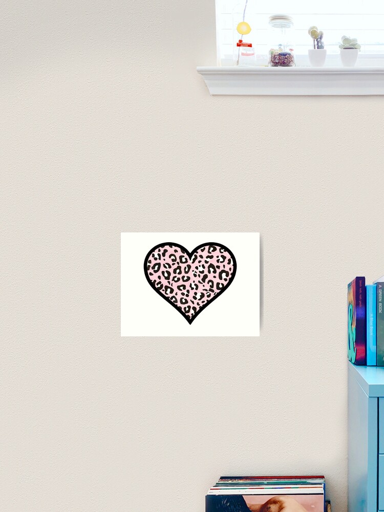 Millennial Pink, Black and White Leopard Print Heart | Art Print