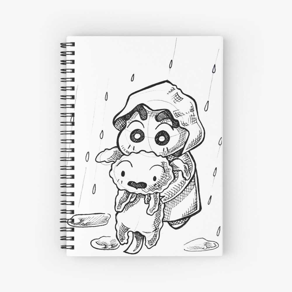 chin chan and snowy in the rain, shin chan dog, shinnosuke nohara and his  wet puppy, classic animated 90s drawing, animal love, cute snowball pet | 