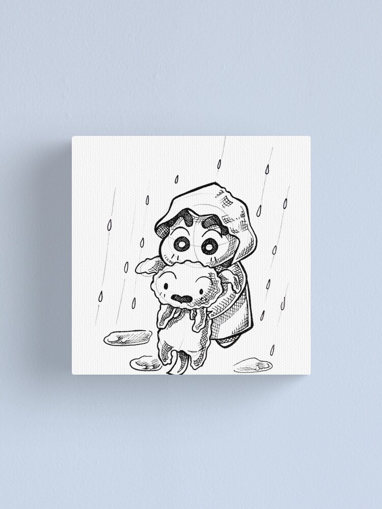 chin chan and snowy in the rain, shin chan dog, shinnosuke nohara and his  wet puppy, classic animated 90s drawing, animal love, cute snowball pet | 