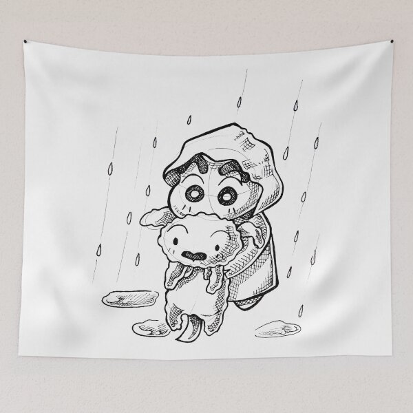 Item preview, chin chan and snowy in the rain, shin chan dog, shinnosuke nohara and his wet puppy, classic animated 90s drawing, animal love, cute snowball pet designed and sold by Mariuki Flow.
