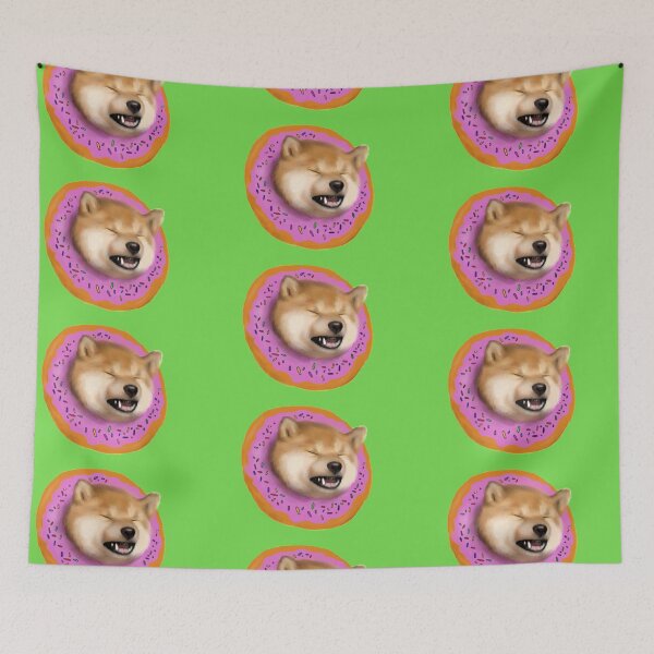 Item preview, A  Thicc Shiba Inu Stuck In A Giant Donut Green Background designed and sold by TeodoraM.
