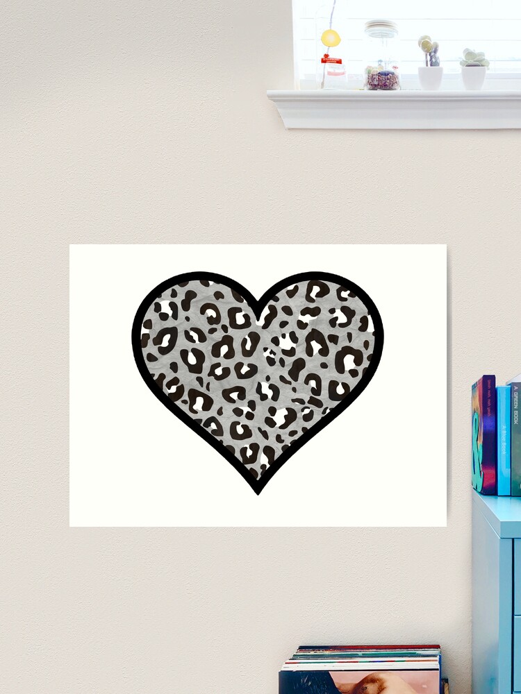Medium Gray, Black and White Leopard Print Heart