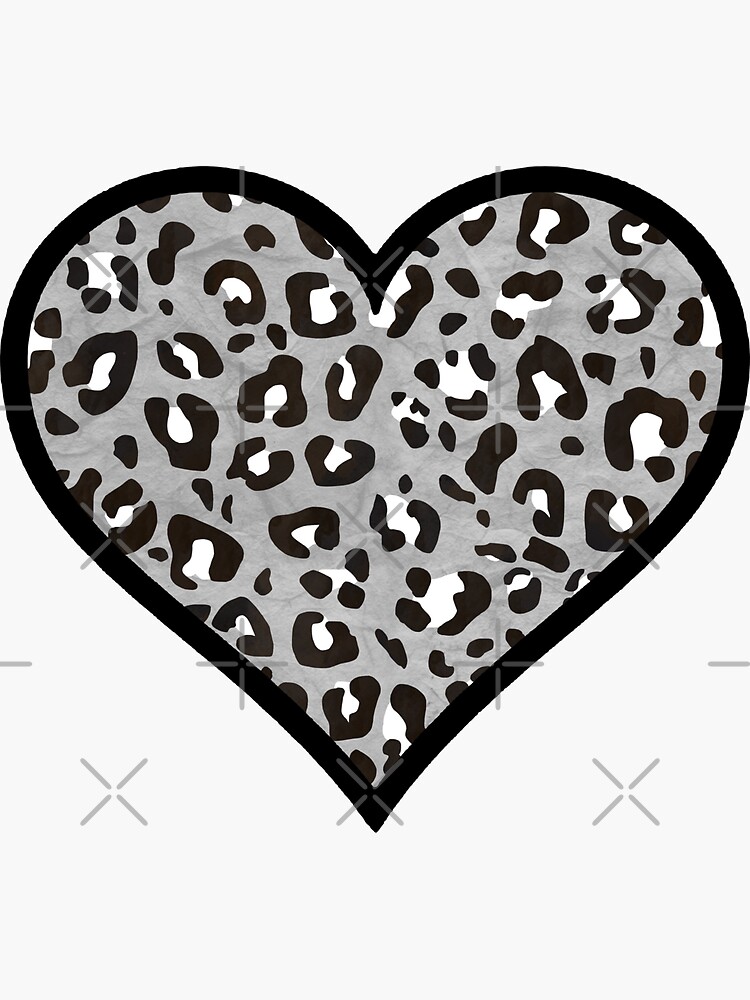 Medium Gray, Black and White Leopard Print Heart