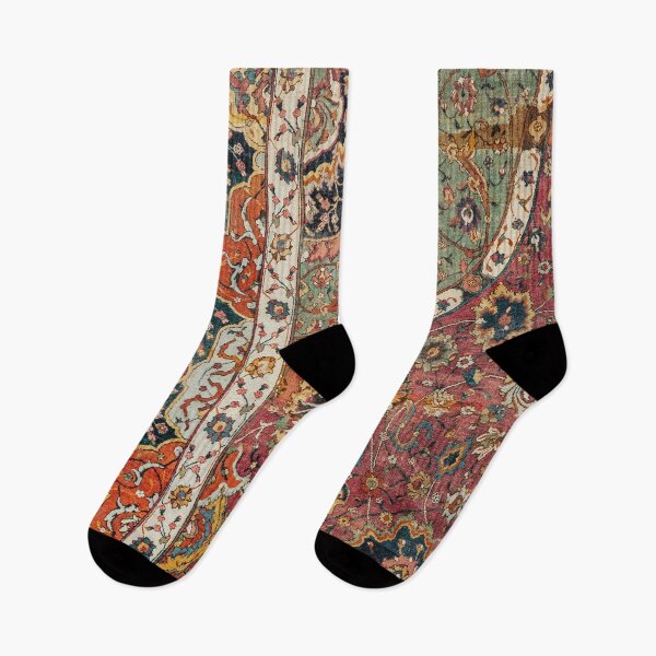 Item preview, Persian Medallion Rug II // 16th Century Distressed Red Green Blue Flowery Colorful Ornate Pattern designed and sold by vintagepatterns.