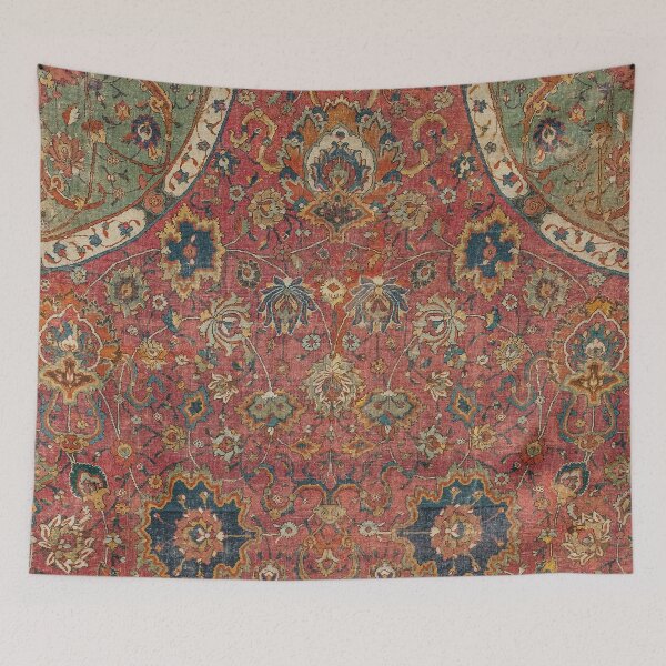 Item preview, Persian Medallion Rug IV // 16th Century Distressed Red Green Blue Flowery Colorful Ornate Pattern designed and sold by vintagepatterns.