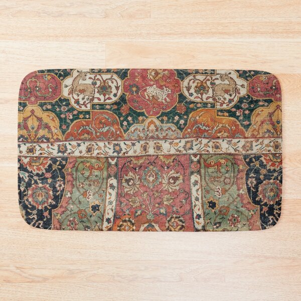 Item preview, Persian Medallion Rug V // 16th Century Distressed Red Green Blue Flowery Colorful Ornate Pattern designed and sold by vintagepatterns.