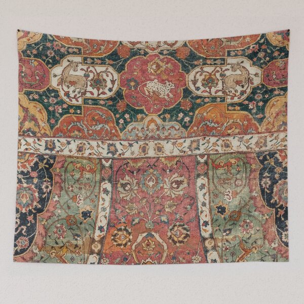 Item preview, Persian Medallion Rug V // 16th Century Distressed Red Green Blue Flowery Colorful Ornate Pattern designed and sold by vintagepatterns.