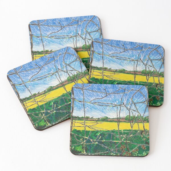 Item preview, Yellow field through a latticework of branches designed and sold by Catherine Holland.
