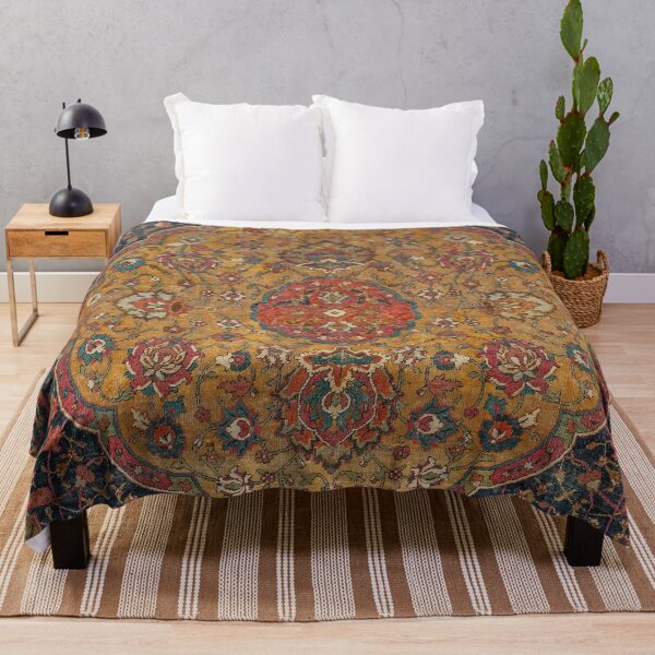 Item preview, Persian Medallion Rug VI // 16th Century Distressed Red Green Blue Flowery Colorful Ornate Pattern designed and sold by vintagepatterns.