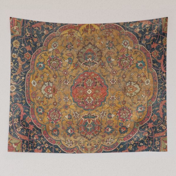 Item preview, Persian Medallion Rug VI // 16th Century Distressed Red Green Blue Flowery Colorful Ornate Pattern designed and sold by vintagepatterns.