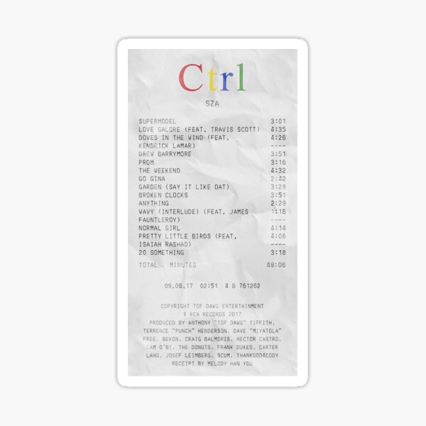 Autocollant de reçu d'album SZA Ctrl Sticker