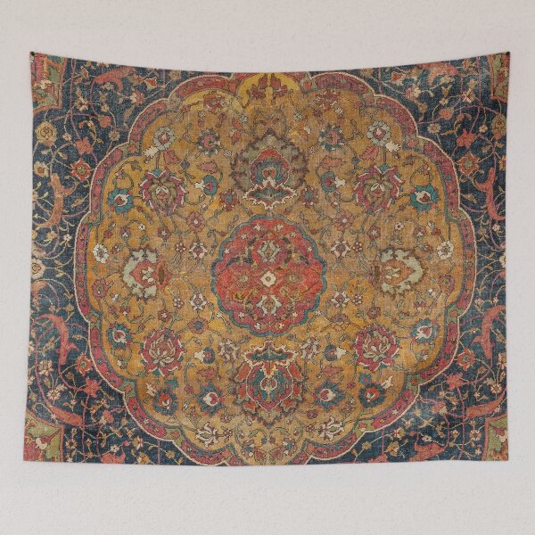 Item preview, Persian Medallion Rug VII // 16th Century Distressed Red Green Blue Flowery Colorful Ornate Pattern designed and sold by vintagepatterns.