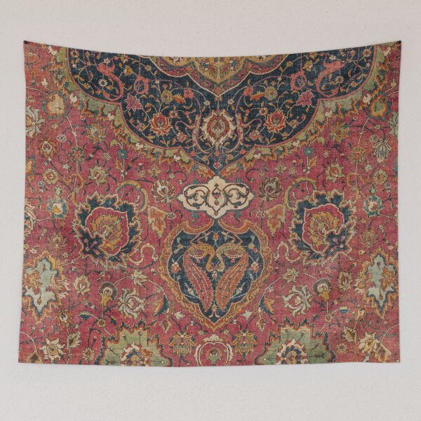 Item preview, Persian Medallion Rug VIII // 16th Century Distressed Red Green Blue Flowery Colorful Ornate Pattern designed and sold by vintagepatterns.