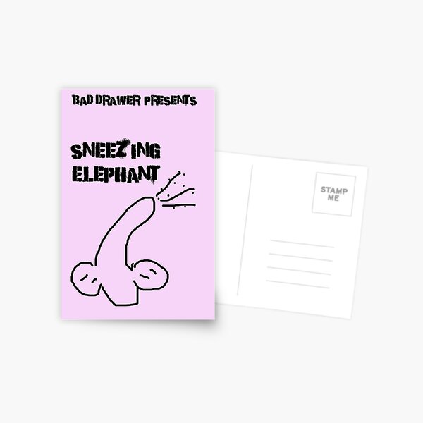 Bad Drawer Presents | Sneezing Elephant | ELEPHANT GREY OR BLUSHING PINK Postcard