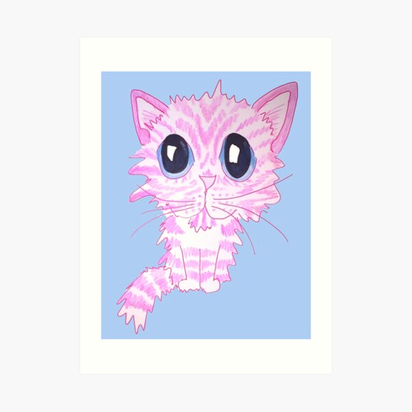 Pink Wide Eyes Tabby Cat Art Print